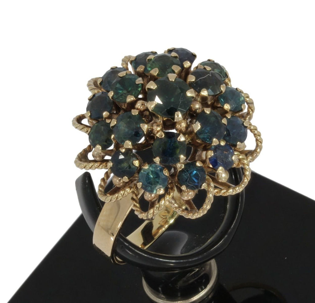 Vintage Gouden Cocktailring met Blauw‑Groene Saffierlook – Handgemaakt & Uniek Verzamelstuk