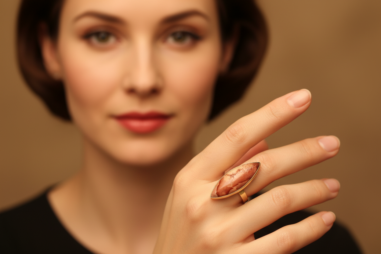Handmade 14-carat yellow gold ring with Rhodochrosite – Classic & Robust