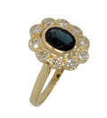 18 carat gold Lady Di ring with sapphire and 10 brilliant-cut diamonds – 0.50ct